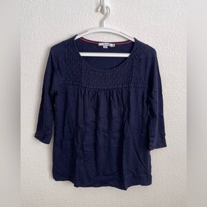 💃 BODEN Navy Smocked Yoke 3/4 Sleeve Top Women’s Size 8